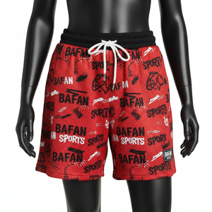 Shorts Deportivos Transpirables de Malla de Poliéster para Mujer, 160 GSM, Ligeros, Rojos y Negros, con Logotipo Personalizado por Sublimación - Product Image 6