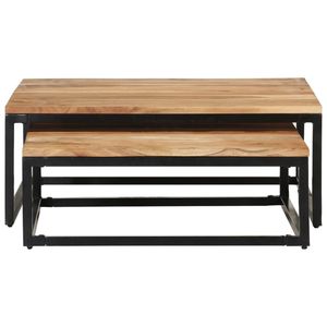 Set di 2 tavolini da caffè in legno naturale e ferro nero - Product Image 3