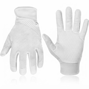 White Leather Batting <b>Gloves</b> Ambidextrous Breathable <b>Knit</b> Fabric Unisex Adult Training Pull On Closure - Product Image 1