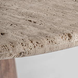 Wholesale Travertine Marble <b>Round</b> <b>Dining</b> <b>Table</b> | Mango <b>Wood</b> Pedestal Base | Modern Industrial Restaurant Furniture - Product Image 5