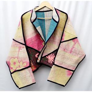 Veste Kantha Premium 100% Coton Haute Qualité Faite à la Main Écologique Respirante Col Mandarin Motif Patchwork Multicolore Vintage - Product Image 2