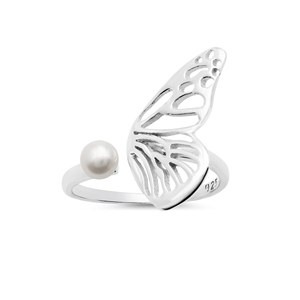 Bague fine en argent sterling S925 en forme de papillon avec sertissage de perle d'eau douce, romantique pour femme, à porter au quotidien, bijoux fins - Product Image 2