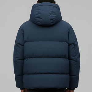 Doudoune longue à capuche pour homme de qualité supérieure, coupe ample, couleur unie, avec logo personnalisé sur le devant, fermeture éclair coupe-vent – En promotion - Product Image 2