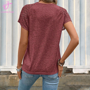 เสื้อยืดแฟชั่นลำลองคอกลมสีพื้นสำหรับผู้หญิงไซส์ใหญ่สไตล์เรียบหรูสำหรับฤดูร้อนจาก Loveda Wholesale - Product Image 3