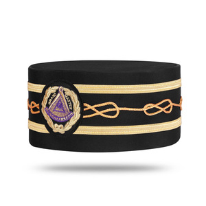 Tocado Ceremonial con Diseño de Trenza Dorada al por Mayor, Gorra de Corona de Gran Maestro de Logia Azul con Rayas Negras y Doradas, Púrpura - Product Image 2