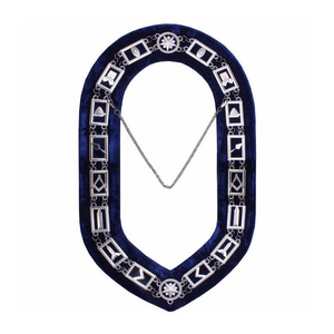 Collar de Cadena Ceremonial de Maestro Masón, Terciopelo Azul, Símbolos Plateados, Accesorios de Regalia para Logia Masónica - Product Image 1