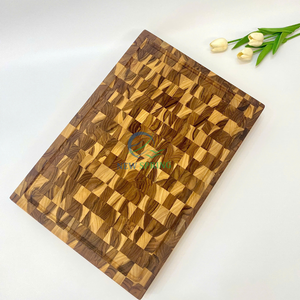 Planche en bois massif rectangulaire personnalisable OEM ODM, écologique, non toxique, qualité supérieure, avec poignée sculptée et canal de drainage - Product Image 2