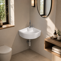 Robinet de lavabo mural CORNIA, forme triangulaire, à levier unique, design minimaliste, finition chromée polie, avec drain