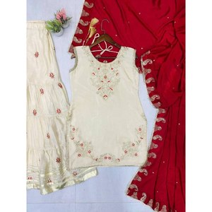 Conjunto de traje de fiesta para mujer de diseñador Top y Sharara con atuendo de noche elegante Dupatta - Product Image 2