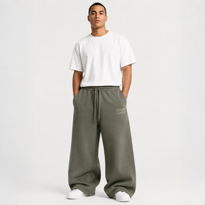Pantalon de survêtement homme taille haute, coupe décontractée, jambe large, respirant, 100 % coton, molleton brossé, taille élastique, broderie logo personnalisée - Product Image 2