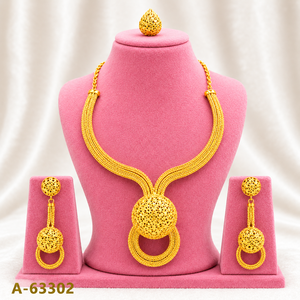 Ensemble collier et boucles d'oreilles à pampilles plaqué or 24 carats, bijoux de mariage classiques pour femmes A-63303 - Product Image 2