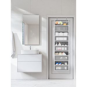 Organizzatore da appendere sopra la porta con 5 ripiani in tessuto di grande capacità, design anti-ribaltamento, capacità di carico fino a 20 kg - Product Image 2