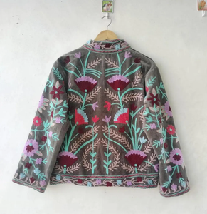 Suzani เสื้อแจ็คเก็ตกำมะหยี่ปักลายดอกไม้, เสื้อคลุมถักเก๋ไก๋สไตล์โบฮีเมียนสำหรับใส่ได้ทั้งชายและหญิง - Product Image 2