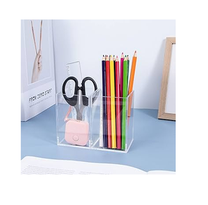 Transparent Acrylic Pen Holder Rack Organizer Nail <b>Brush</b> Holder Stand 2 Compartment Clear Makeup <b>Brush</b> Holder - Product Image 1