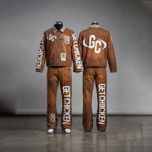 Conjunto de Chaqueta y Pantalones Deportivos para Hombre, Lavado al Ácido, Estilo Urbano Vintage, Chaqueta con Cierre y Jeans de Algodón - Product Image 1