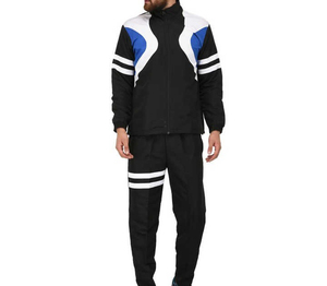 Ensemble de survêtement sportif pour homme, noir, blanc, bleu, color block, manches longues, fermeture éclair, col montant, respirant, pour l'automne - Product Image 4