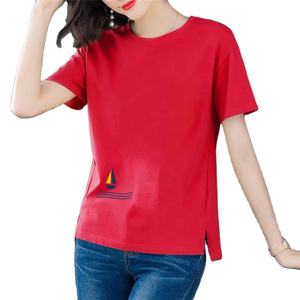 T-shirt à manches courtes 100% coton pour femmes été lâche chemise de Base décontractée Style doux solide teint uni respirant écologique - Product Image 1