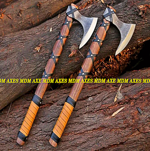 Handmade <b>Axe</b> Carbon Steel Blade Wood <b>Handle</b> With Leather Sheath Outdoor Knife - Product Image 5