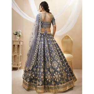 Merveilleux papier gris miroir travail Art soie réception porter Lehenga Choli - Product Image 4
