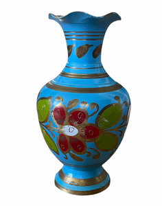 <b>Vintage</b> Brass Turquoise Pink Red Blue Decorative <b>Vase</b> Handcrafted Multicolor Metal Flower <b>Vase</b> Elegant Home Decor Table - Product Image 1