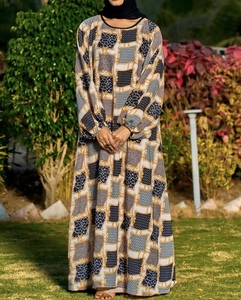 Elegant Women's Long Sleeve Abaya With Tropical Leaf Print Silk Maxi <b>Dress</b> Loose Fit <b>Shawl</b> Collar Daily Wear All Seasons - Product Image 6