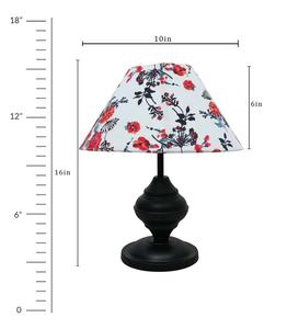 Traditional Floral Fabric Empire Shade Table Lamp 16in Black Plastic Base Warm White LED <b>Light</b> for Bedroom <b>Decor</b> - Product Image 3
