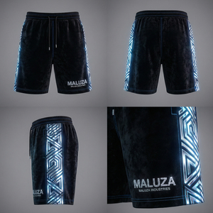 Shorts décontractés de luxe en velours pour hommes, style urbain, logo cristal, mode estivale USA Europe, shorts Maluza Pro Premium Fit Elite - Product Image 6