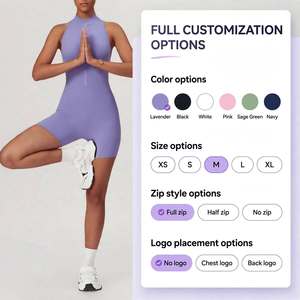 Mono de yoga para mujer con cremallera de un cuarto, sin espalda, corto, transpirable, de secado rápido, para fitness y gimnasio - Product Image 5