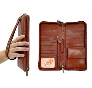 [Hot Pick] Castello Leather RFID Passport ID Case Wristlet Black Brown Boarding Pass <b>Wallet</b> Fashion Embossed Logo Zipper Closure - Product Image 1