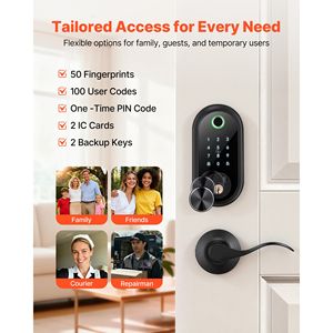 Set Serratura Elettronica Biometrica con Impronta Digitale, Ingresso Senza Chiave, Blocco Automatico, Maniglia Touchscreen per Porte in Legno, Funzione One-Time - Product Image 2