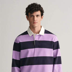 Men's Long Sleeve Striped Knitted <b>Polo</b> <b>Shirt</b> Casual Regular Fit <b>Purple</b> Black Pattern Collar Design - Product Image 3