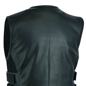 Chaleco de Motociclista de Cuero Genuino para Hombre, Cuello Redondo, Cierre de Cremallera, Resistente al Viento, Color Sólido, Prenda Exterior de Otoño, Corte Regular - Product Image 4