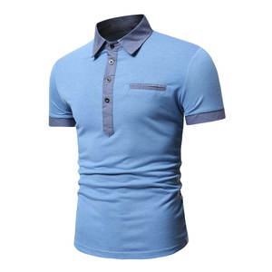 Polo à manches courtes bleu clair pour homme avec poche, décontracté, tricoté, couleur unie, design respirant - Product Image 3