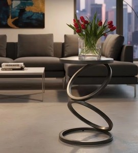 Mesa Auxiliar Moderna y Duradera con Tapa de Metal, Base Espiral Escultural de Metal, Mesa de Centro Minimalista para Sala de Estar, Mueble Metálico Drake - Product Image 1