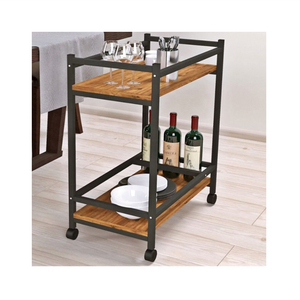 FurnatureDesign รถเข็นสำหรับใช้ในห้องครัว,รถเข็นบาร์2ชั้นคุณภาพสูงพร้อมชั้นวางไวน์เฟอร์นิเจอร์ในห้องครัว - Product Image 4