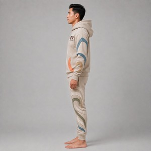 Survêtement Homme Oversize à Imprimé en Relief, Tissu Lourd et Doux, Coupe Décontractée, Motif Artistique en Relief Tendance, Idéal pour le Streetwear Moderne - Product Image 5