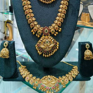 Antique Gold Plated High Quality Traditional <b>Crystal</b> South Indian Temple <b>Choker</b> Long <b>Necklace</b> Earrings Ring Bracelet Bridal - Product Image 4