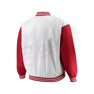 High Quality Blanked Design Polyester <b>Red</b>-Color Sleeve Custom Logo Baseball Letterman Satin-Long Varsity <b>Jacket</b> - Product Image 2