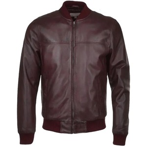 เสื้อแจ็คเก็ตบอมเบอร์หนังสีน้ำตาลเข้มสำหรับผู้ชาย - Product Image 1