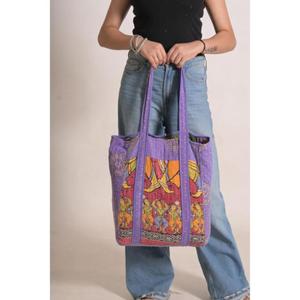 Bolso Tote de Algodón Kantha Hecho a Mano, Estilo Boho, Bolso de Compras Indio, Bolso de Hombro, Regalo para Ella - Product Image 3