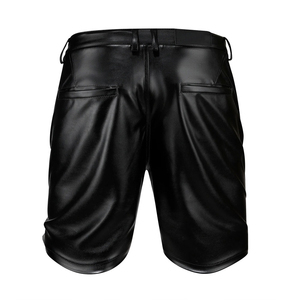 Shorts Bermuda pour homme en PU noir, taille mi-haute, avec poches, style décontracté, tissu satiné, fermeture éclair - Product Image 1