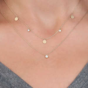 Collar de Oro Sólido de 14K con Diamante Natural de Corte Brillante de 0.08Ct, Diseño de Disco Colgante, Hecho a Medida para Novias, Certificado por Terceros - Product Image 2