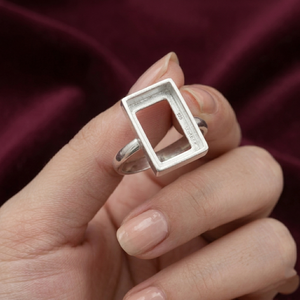 Bague rectangulaire vierge 8x15mm en argent massif 925 plaqué or 14K de haute qualité, sertie à griffes, écologique, pour femme - Product Image 3