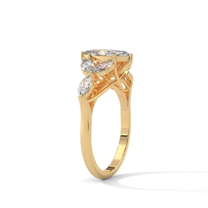 Gold Marquise Cut Diamond <b>Ring</b> Oval and Round Bridal Jewelry <b>Statement</b> Band for Wedding - Product Image 3