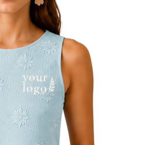 Top Corto Azul Claro con Bordado Floral para Mujer, Chaleco de Verano sin Mangas de Algodón, Logotipo Personalizado, Moda Casual Urbana - Product Image 4