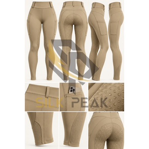 Pantalon d'équitation pour femme en spandex marron, taille haute, avec grip intégral sur le siège - Product Image 4