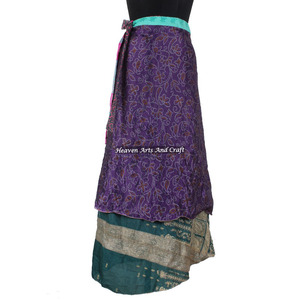 Falda Larga India Estampada de Seda Mágica Reversible de 2 Capas Tipo Sari - Product Image 4