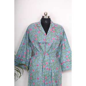 Camisón Kimono Bohemio de Algodón para Mujer, Estilo Indio, Largo Medio, con Cinturón y Botones Decorativos, Ajuste Holgado y Dulce - Product Image 4