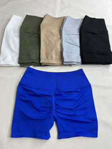 Ensemble de yoga 4 pièces Teal : Haut à col rond et manches longues, soutien-gorge de sport dos nageur, short taille haute et leggings côtelés anti-transpiration - Product Image 5