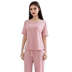 Ensemble de pyjama élégant pour femmes de qualité supérieure respirant pur coton Double Jersey Interlock tricoté luxe romantique pour le devant de l'été - Product Image 5